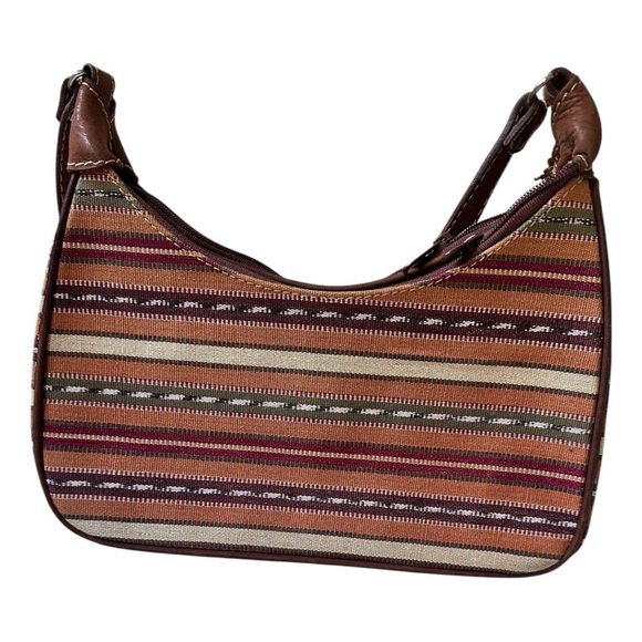 Handmade in Guatemala woven shoulder bag – boho western stripes, brown trim, sma - Picture 5 of 9